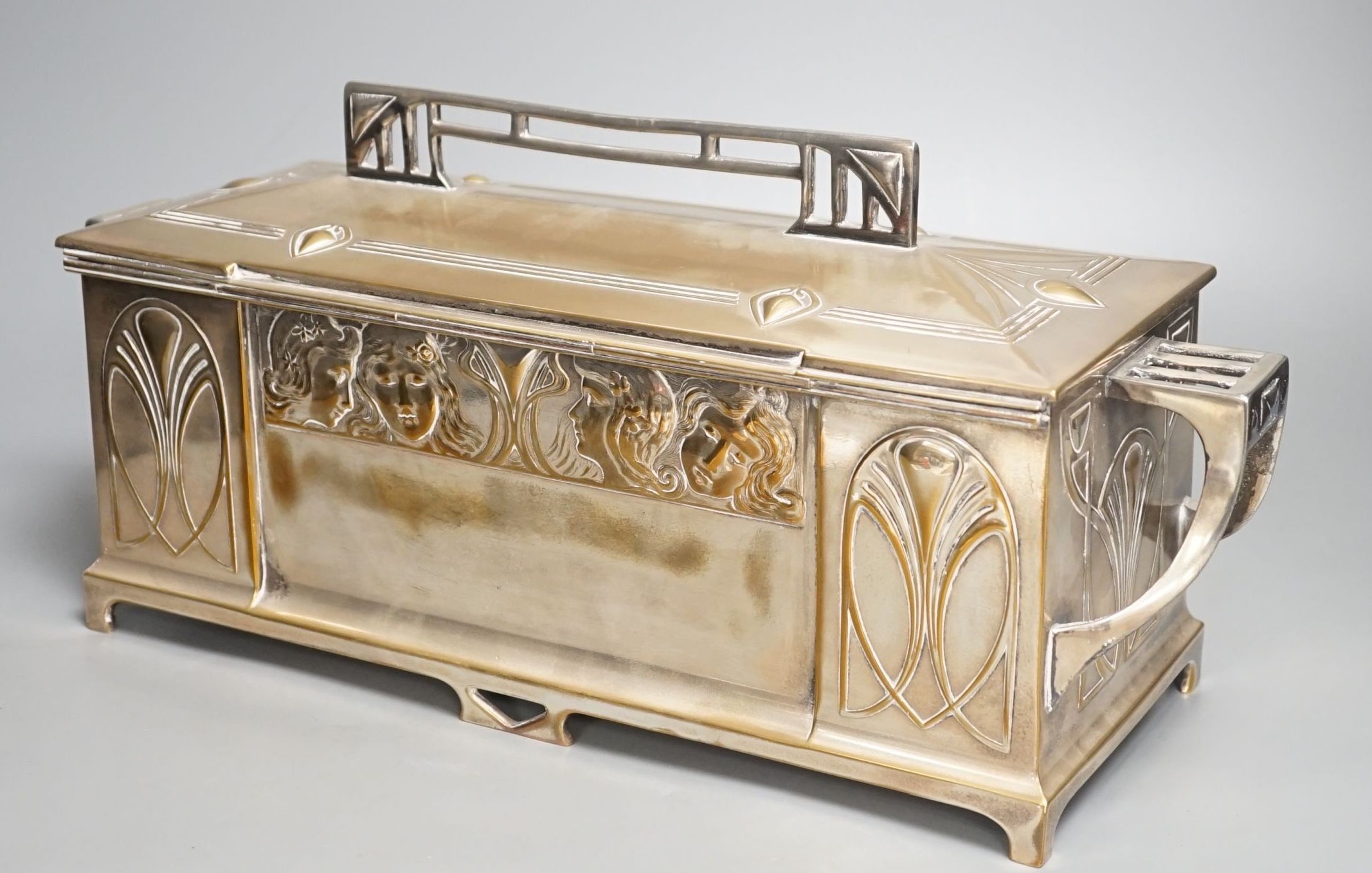 A large WMF Jugendstil plated two handled casket- 42 cms wide.